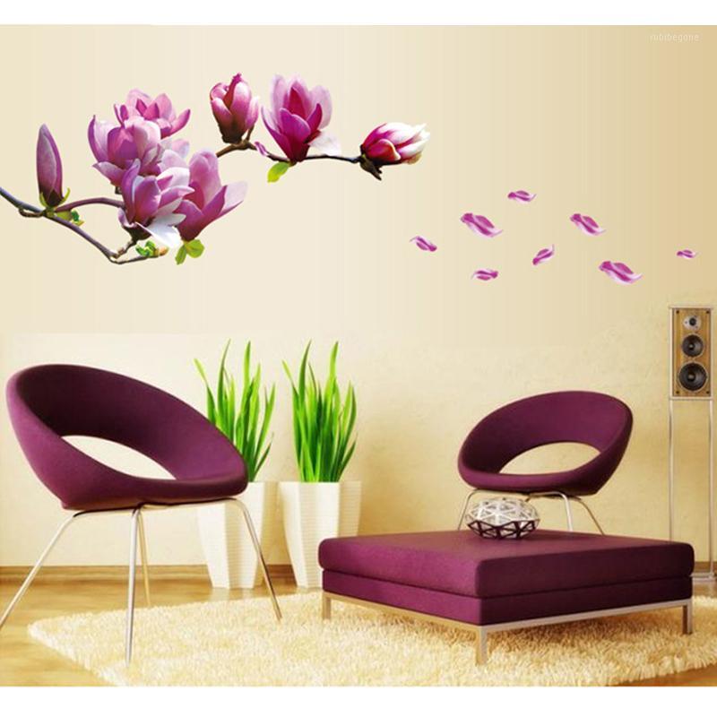

DIY Wall Stickers Magnolia Flower Decals PVC Waterproof Room Decoration Mural Pink Wallpaper Home Living Room Bedroom Decor1
