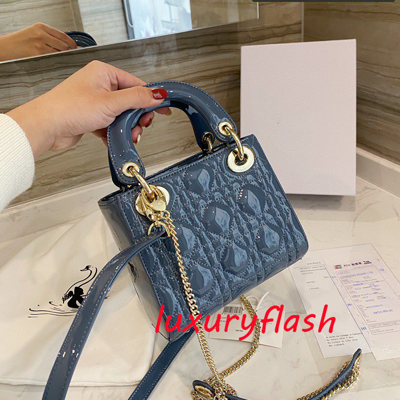 

17cm Patent Leather Bag Glossy Gold Hardware Designers Women Luxurys Handbags 2021 Shoulder Purses Detachable Chain Handle Crossbody Bags Lady Fashion Design, Box(not sold separately)