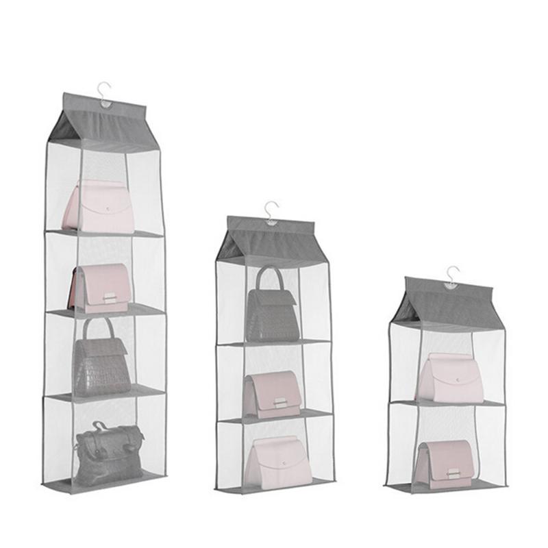 

2/3/4 Compartments Handbag Organizer Hanging Storage Holder with Hook Foldable Dust Shield Bag Hanging Organizers, Beige