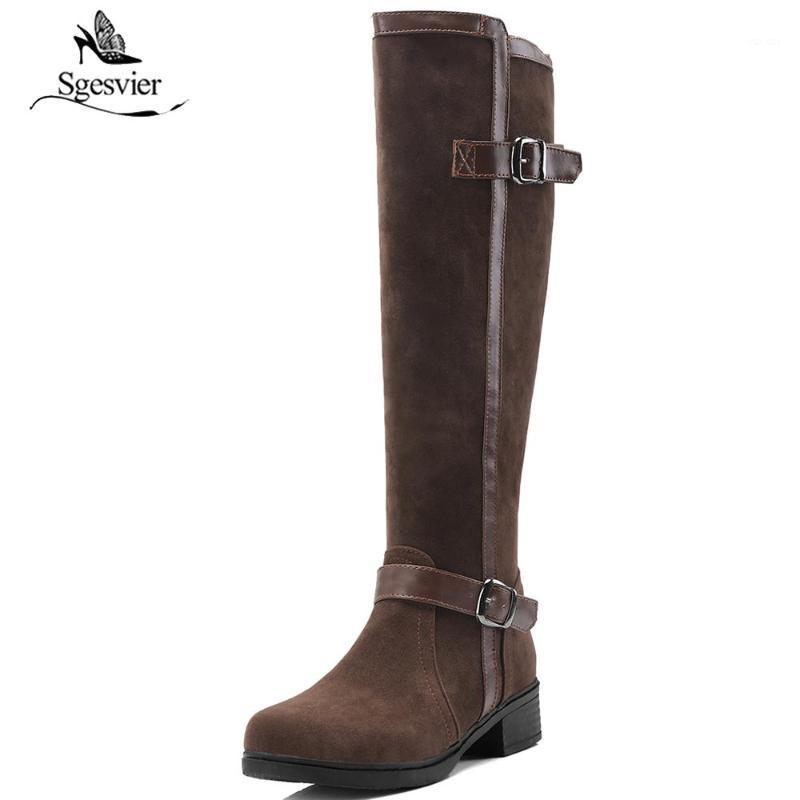 

Sgesvier 2020 Fashion Block Med Heels Riding Knight Boots Autumn Ladies Brown Black Knee High Boots Shoes Big Size Footwear B7381