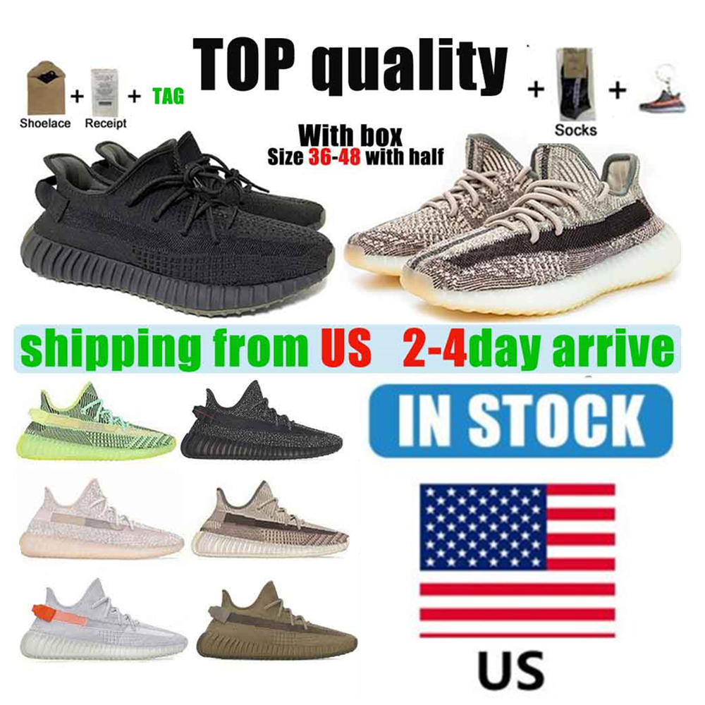 

Shipping From US 2021 Kanye West Mens Womens Running Shoes Cinder Zebra Tail Light Reflective Women Sport Sneakers Size 36-48 With Half And, 7490 clay