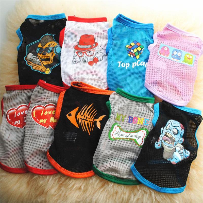 

Cute Printed Summer Pets tshirt Puppy Dog Clothes Pet Cat Vest Polyester T Shirt Pug Apparel Costumes Dog Clothes for Small Dogs