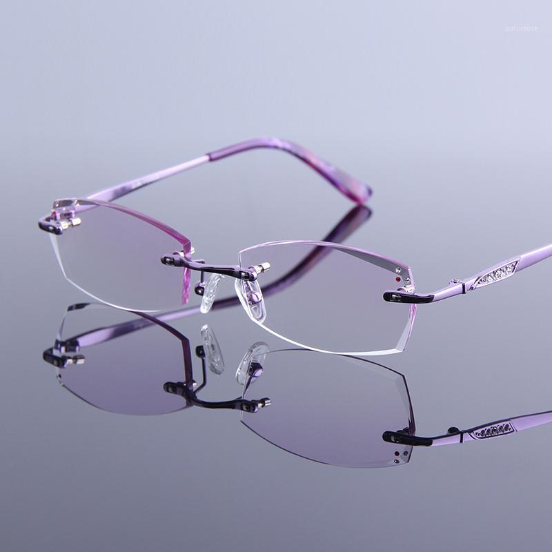 

High Quality Ultra-light Reading Glasses Woman Alloy Diamond Cut Trimming Eyeglasses Rimless Frame Women Prescription Glasses1