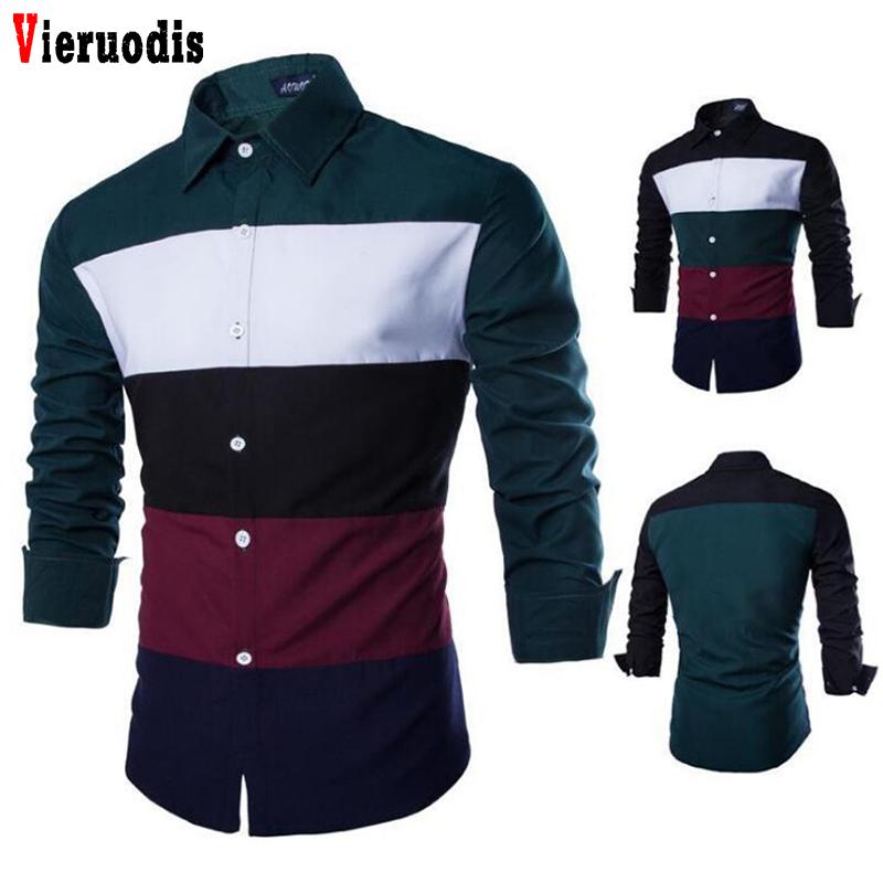 

2020New European Style Mens Cotton Long Sleeve Slim Shirts Colorful Stripes Fashion Mens Stitching Color Cardigan Shirts Male, Black