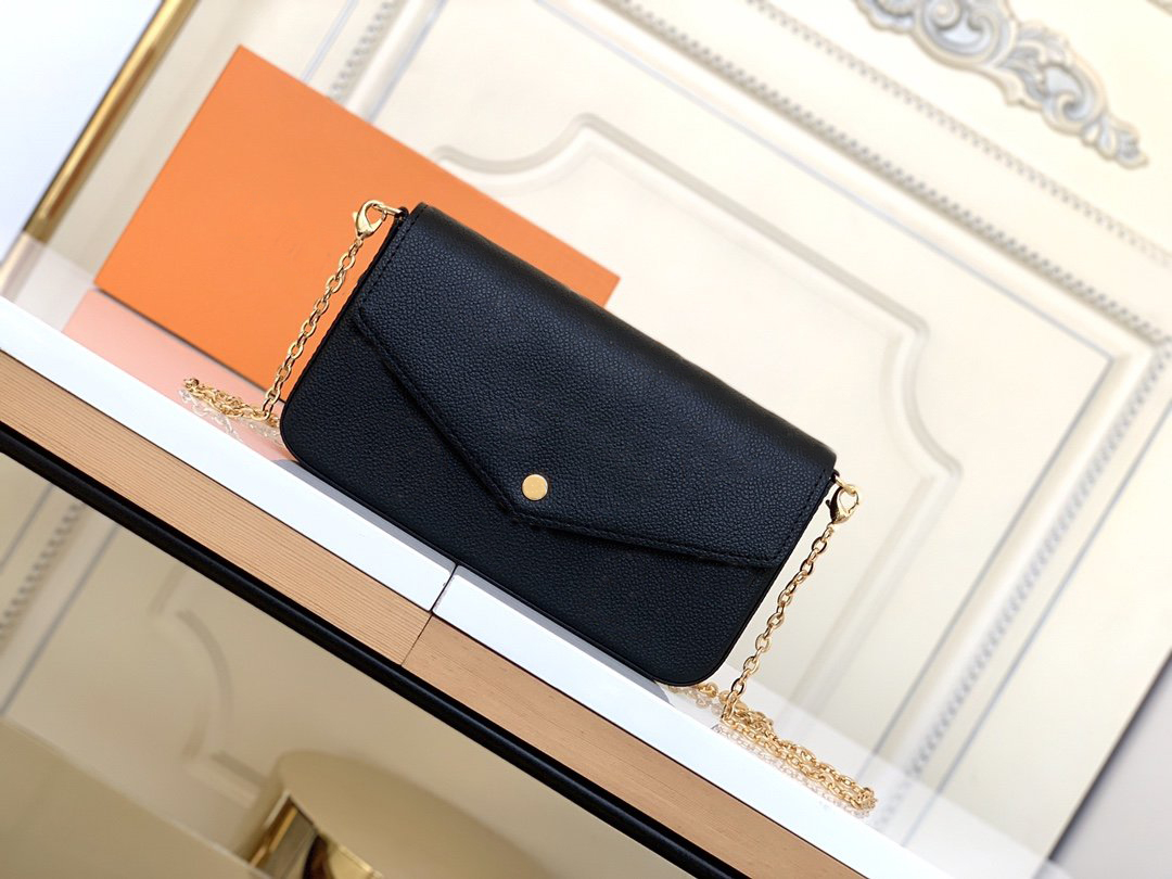 

stylish pochette felicie women mini shoulder bag 3 pieces flower print crossbody bag envelope chain purse wallet gray cream pouch with box, Black
