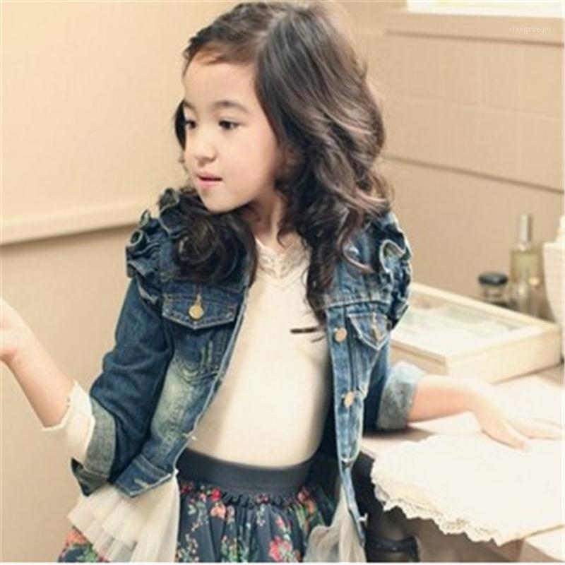 

Princess Girls Cardigan Lace Coat Ruffles Boutique Cotton Denim Coat Lace Outerwear Clothes Spring Autumn Kids Jean Jacket1, Blue