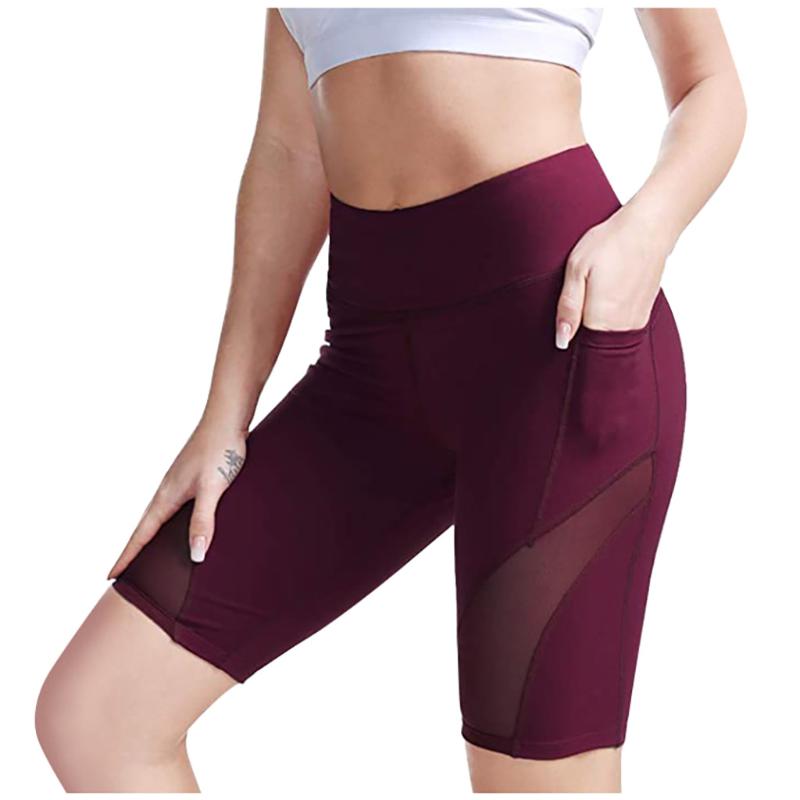 

Gym Jogging Running Shorts Mesh Yoga Shorts Women High Waist Lifting Push Up Tight Sports Pocket Fitness Yoga Short Pant #T2P, Black