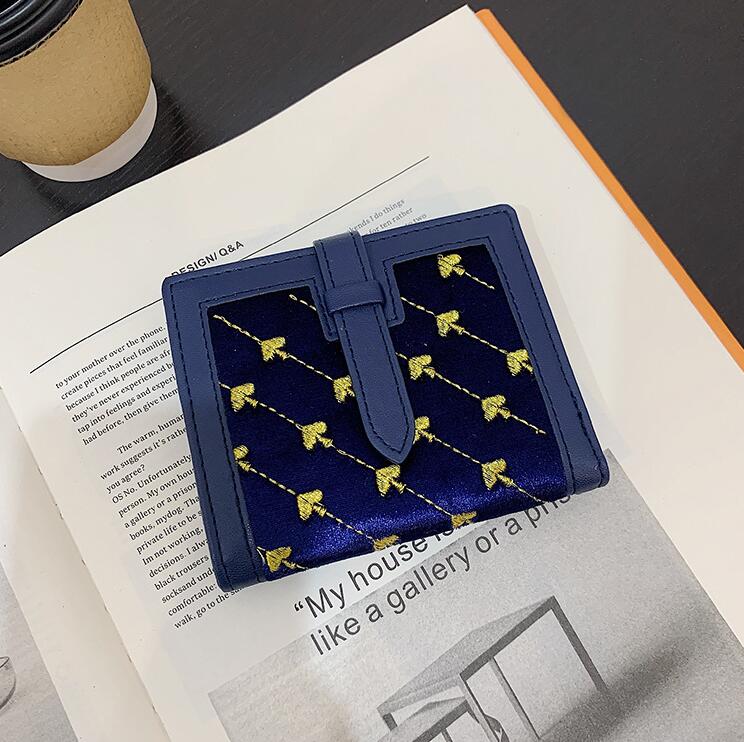 

Factory wholesale women handbag trend small fresh folding short wallets sweet and lovely leather womens purse multifunctional fashion embroi, Blue(boutique box)