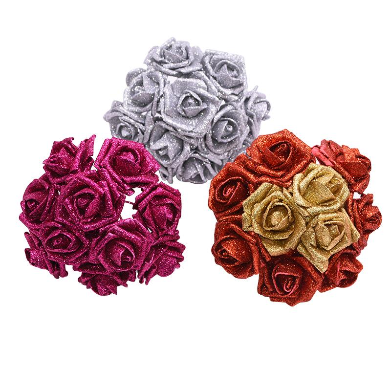 

5pcs Glitter Gold Silver Artificial Rose Flower Bouquet Fake Flowers Valentine's Day Wedding Party Home Deco Supplies DIY Wreath, B01
