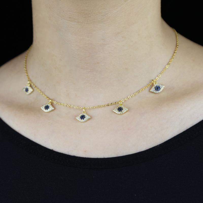 

Two Tone Gold Color High Quality Cubic Zirconia Women Jewelry Lucky Turkish Evil Eye Charm Choker Necklace