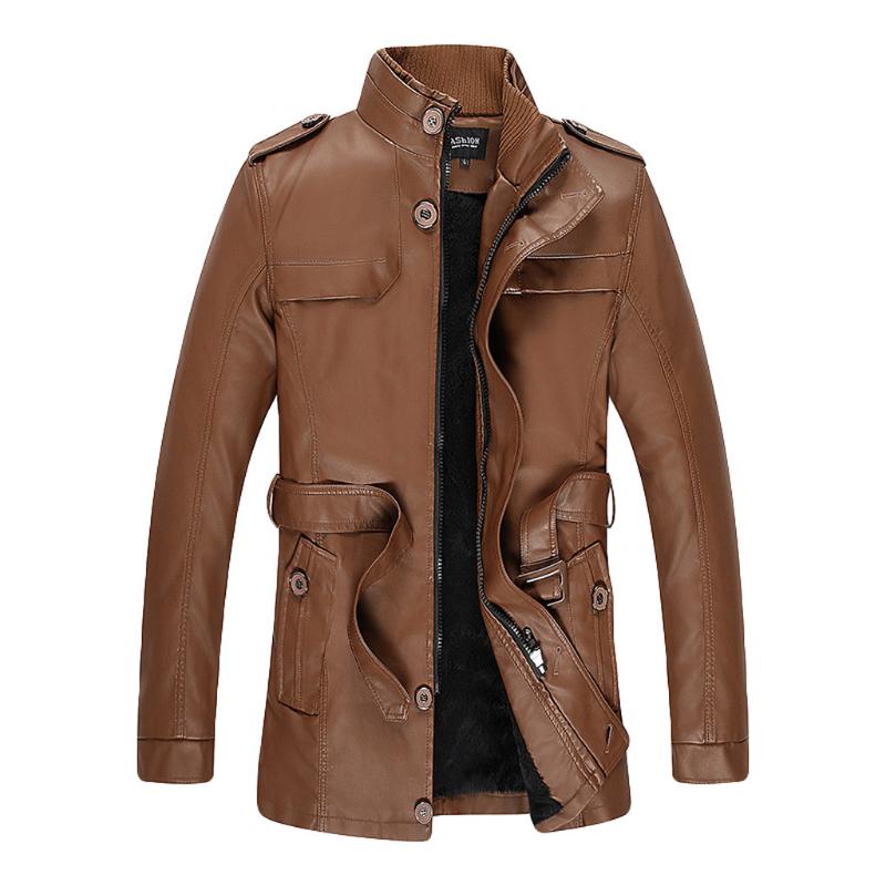 

Men's Autumn Winter Fashion Velveted Zipper Pure Color Imitation Leather Coat Winter Male Outerwear Autumn Overcoat 7.23, Rd