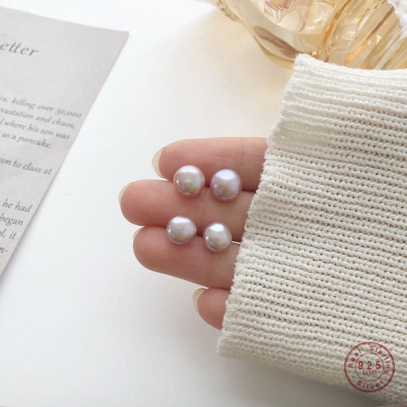 

925 Sterling Silver Simple Freshwater Pearl Stud Earrings Women Vintage Temperament Wedding Party Jewelry Mother Plot Gift