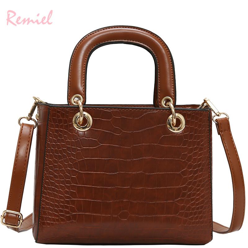 

European Vintage Fashion Female Tote bag 2021 New Quality PU Leather Women's Handbag Crocodile pattern Shoulder Messenger Bags, Black