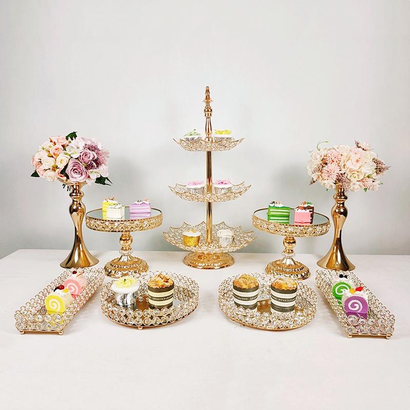 

Other Bakeware 1pcs -9pcs 3 Tiers Style Crystal High Grade Electroplate Mirror Cake Stand Metal Wedding Rack Tray