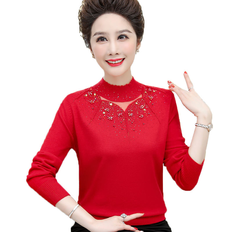 

Women's Midlife Knit Shirts and Elderly Jumper Autumn Temper Mother Sweater R583 Wnp6, Pink purple