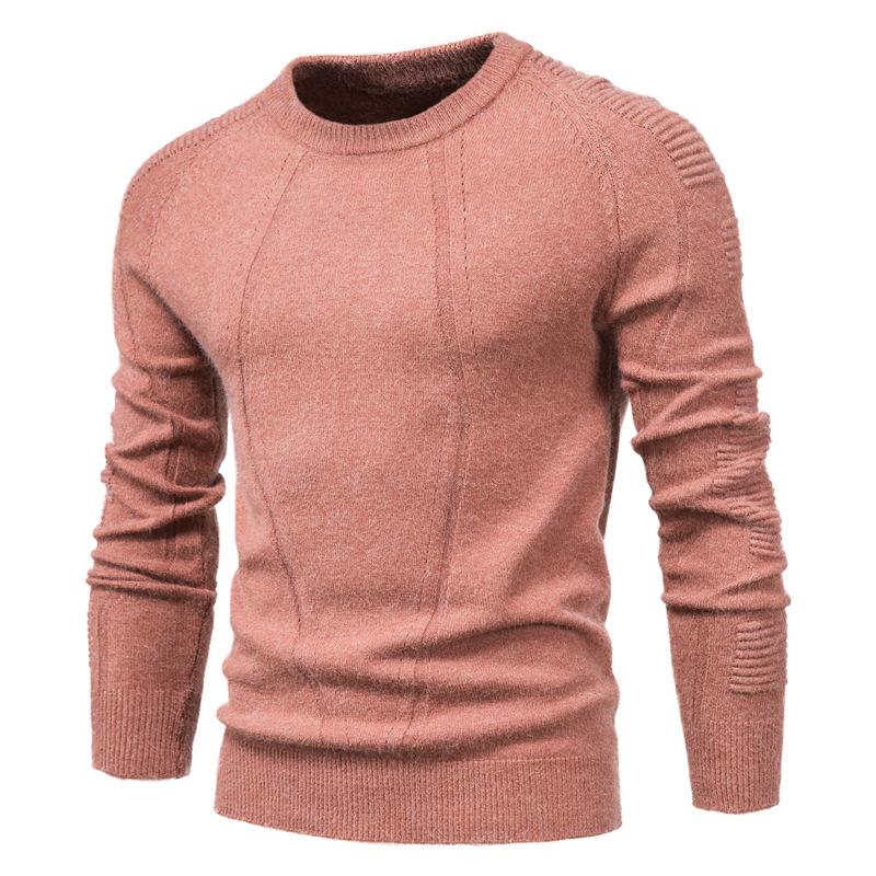 

Men The New Autumn Winter Pullover Solid Color Men's Sweater O-neck Geometry Sweater Men Casual Fashion Pull Slim Sweaters Mens, Black