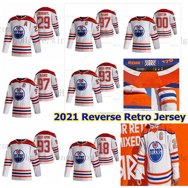 

Edmonton Oilers 2021 Reverse Retro Blank Connor McDavid Colby Cave Leon Draisaitl Ryan Nugent-Hopkins Gretzky Nurse Kassian Barrie Jersey, 2021 reverse retro mens