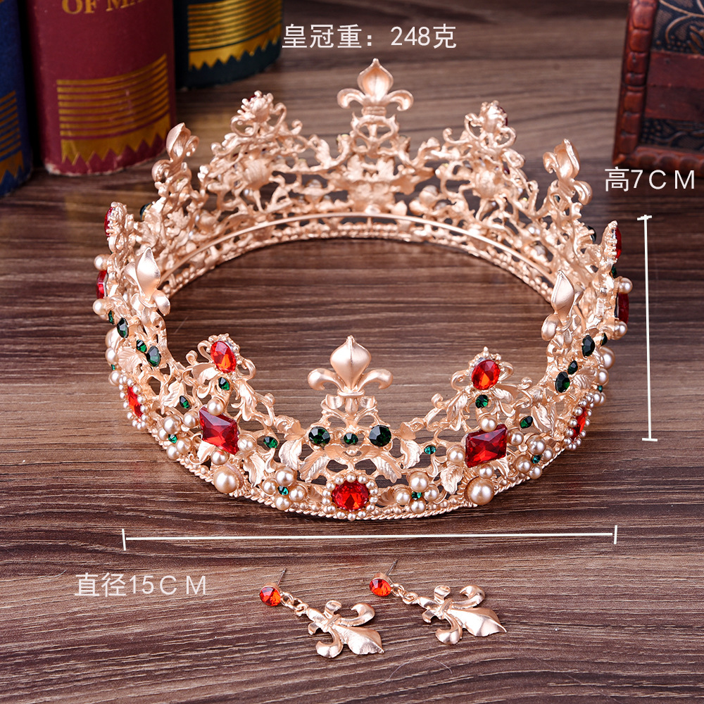 FH2011+BP1734 Baroque Gold Plated Sterling Silver Bridal Tiara Headpiece with Gray Moissanite Round Brilliant Cut, Casual Beach Wedding Crown, Inclu