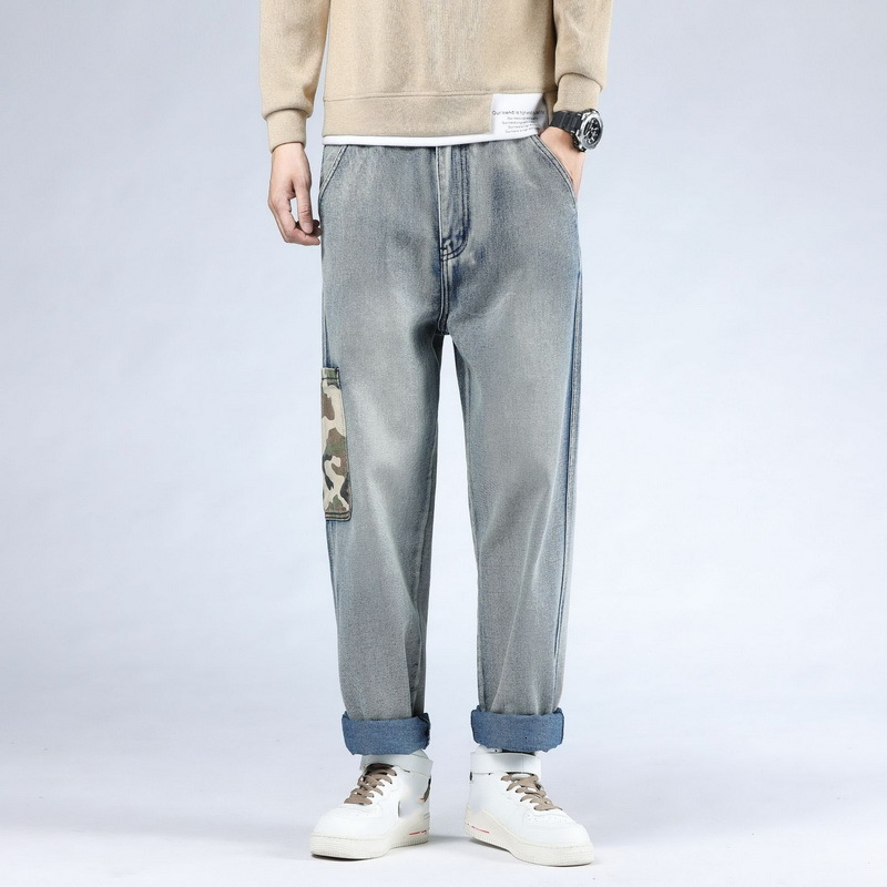 

2021 Dark Blue Punk Skateboard New Casual Men's Baggy Hip Hop Jeans Plus Size 30-46 with Multi Pockets 8bbp, 2808 2