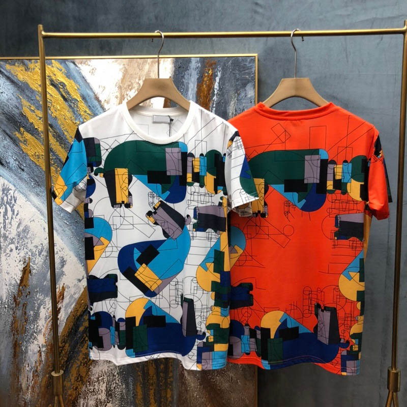 

Fashion Hot Summer Spring Europe Paris Geometric multicolored lines of Royal Horse cotton T shirt Men tee Women Street Casual Tshirt, White
