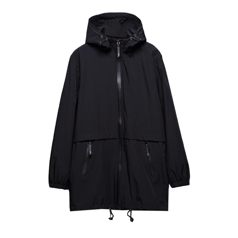 

New arrival 2020 spring men's black zipper closure middle length hooded light weight windbreaker trench coats plus size M-6XL