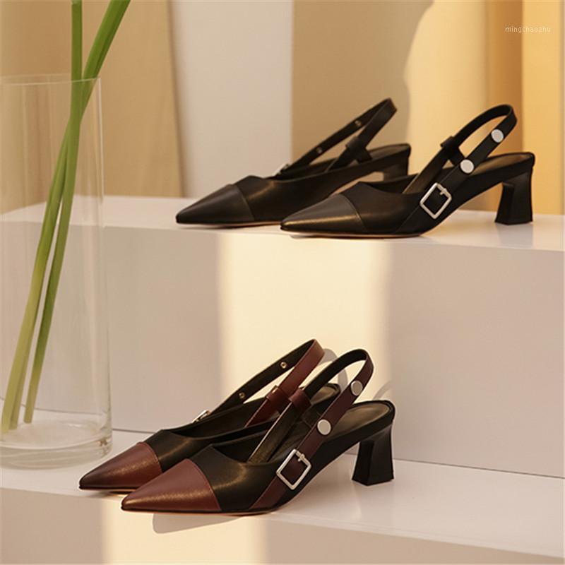 

Women Sandals Elegant Fashion Buckle Mixed Colors Genuine Leather Shoes Pointed Toe Stiletto High Heels Mature Singback Pumps1, Black