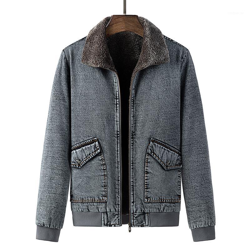 

Foreign trade cotton-padded jacket men's autumn and winter denim jacket men's loose tooling functional denim plus1, Blue