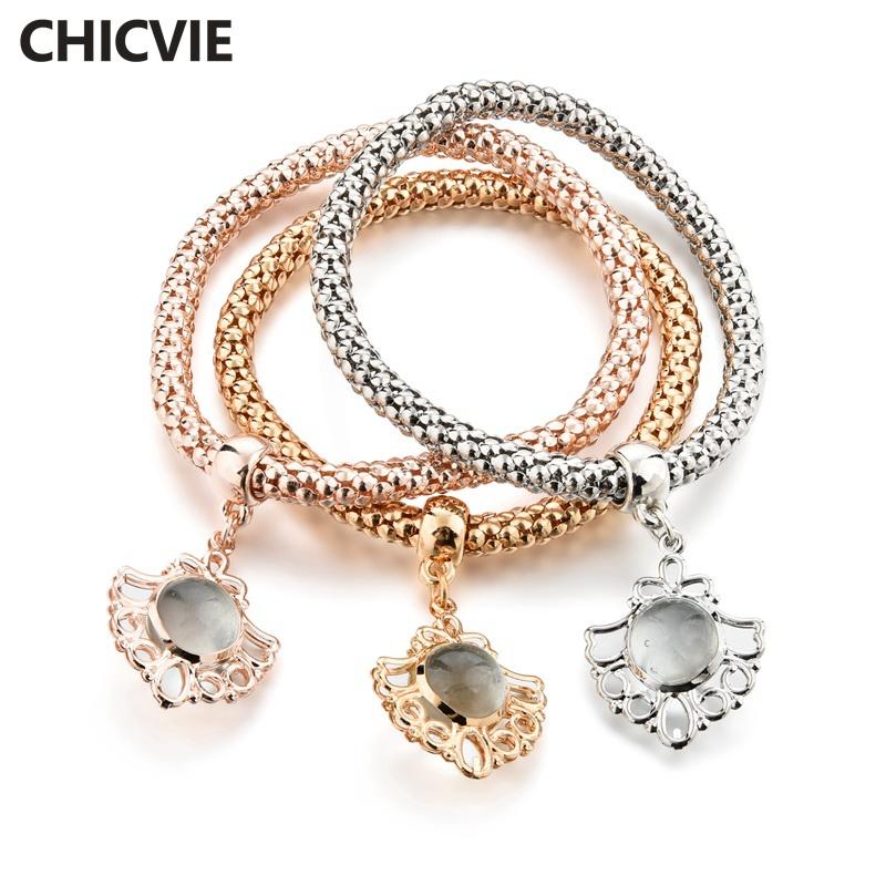 

CHICVIE Wholesale Three color Custom Hollow Charms Bracelets & Bangles For Jewelry Making Bracelet For Women Bracelet SBR170133