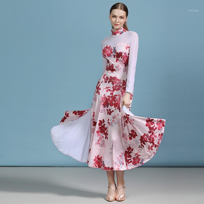 

Stage Wear H2592 Lady Ballroom Modern Dance Dress Women National Standard Waltz Long Sleeve Big Hemline Professional Performance Wear1, Black