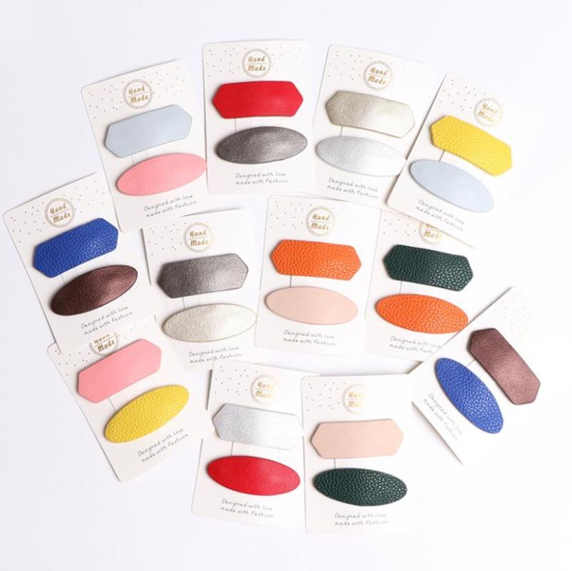 

New Geometry pattern PU hair bows hair clip Children hairpin fashion girls accessories color barrettes headdress J39