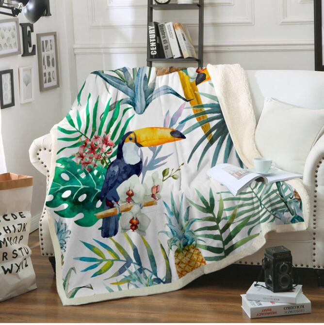 

3D Toucan Birds Travel Bedding Outlet Printed Sherpa Blanket Couch Quilt Cover Velvet Plush Throw Fleece Blanket Bedspread