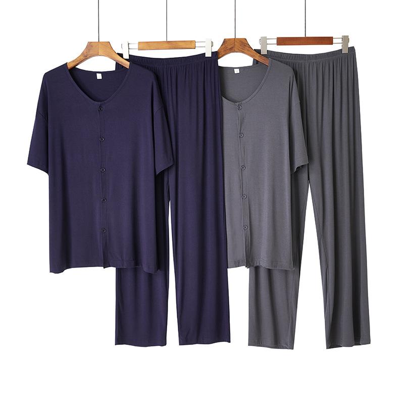 

Pajamas Men's Summer Autumn Nightgown Solid Color Modal Sleepwear Trousers Cardigan Simple Pijama Comfortable Home Service Suit, Gray