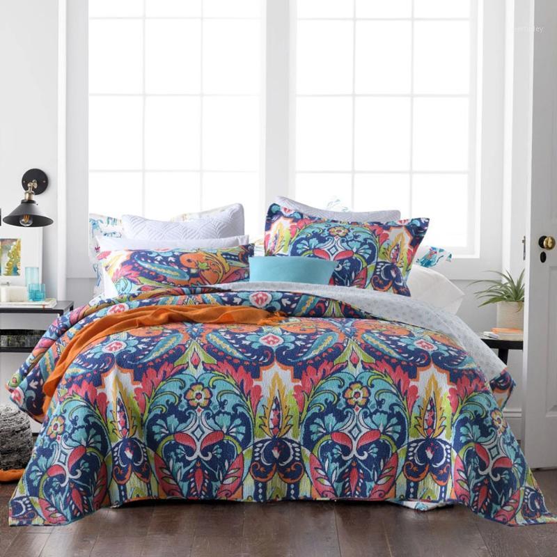 

CHAUSUB Print Quilt Set 3pcs Cotton Bedspreads For Double Bed Cover Pillowcase  Queen Size Summer Blanket Coverlets1, No1