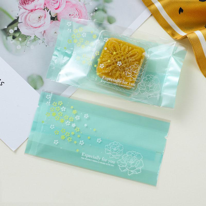 

100pcs Green Frosted Flower Decor Homemade Baking Snack High Capacity Biscuit Pack Bag White Flowering Transparent Candy wrapper