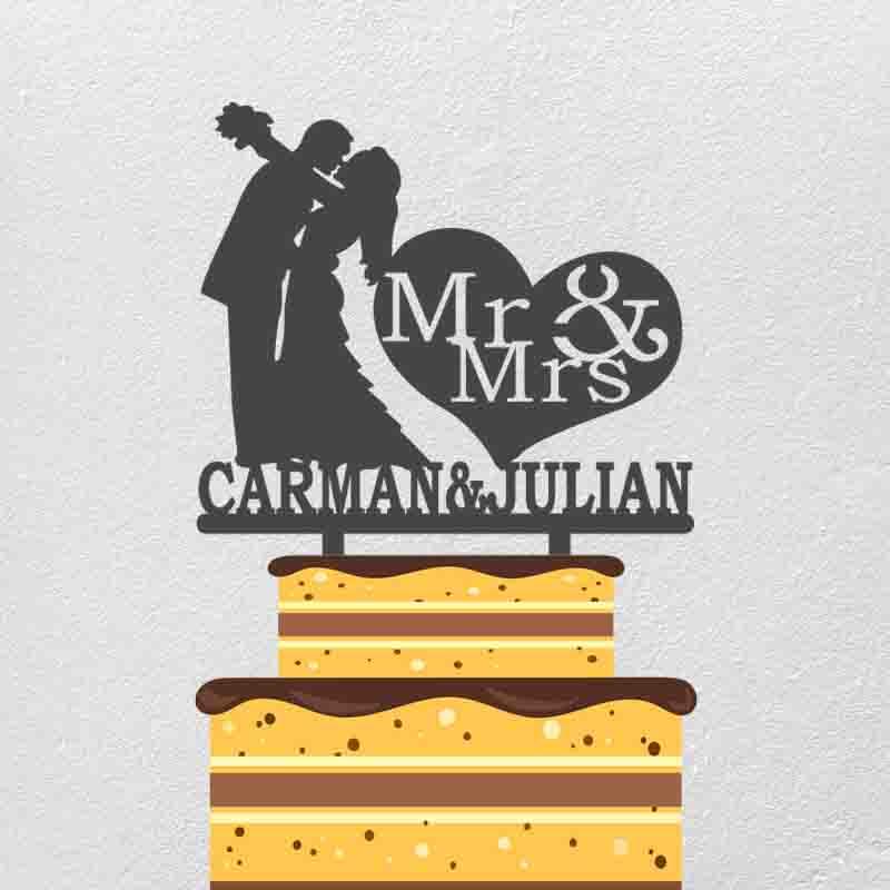 

Personalized Wedding Cake Topper Custom Couples Name Groom Kiss Bride Silhouette For Wedding Cake Decoration Topper