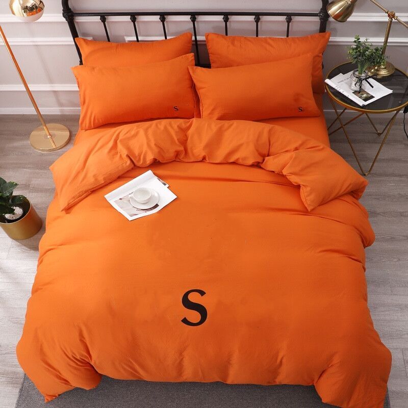 

Cotton Bedding sets Letter Printed Flat Sheet Duvet Cover Pillowcase European Style Designer Solid Color Quenn Size Bedding Sets, Customize