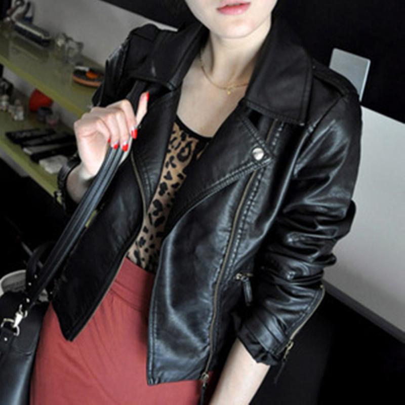 

2020 New Hot Sale PU Leather Women Jacket Winter Autumn Jacket Black/ Red Zipper Fashion Slim Turn-down Collar Soft Short Tops