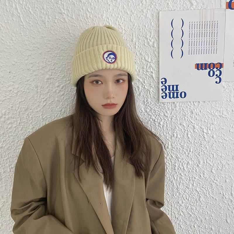 

Woolen Hat Cartoon Personality Label Knitting Baotou Hat Women Autumn and Winter Casual Men1
