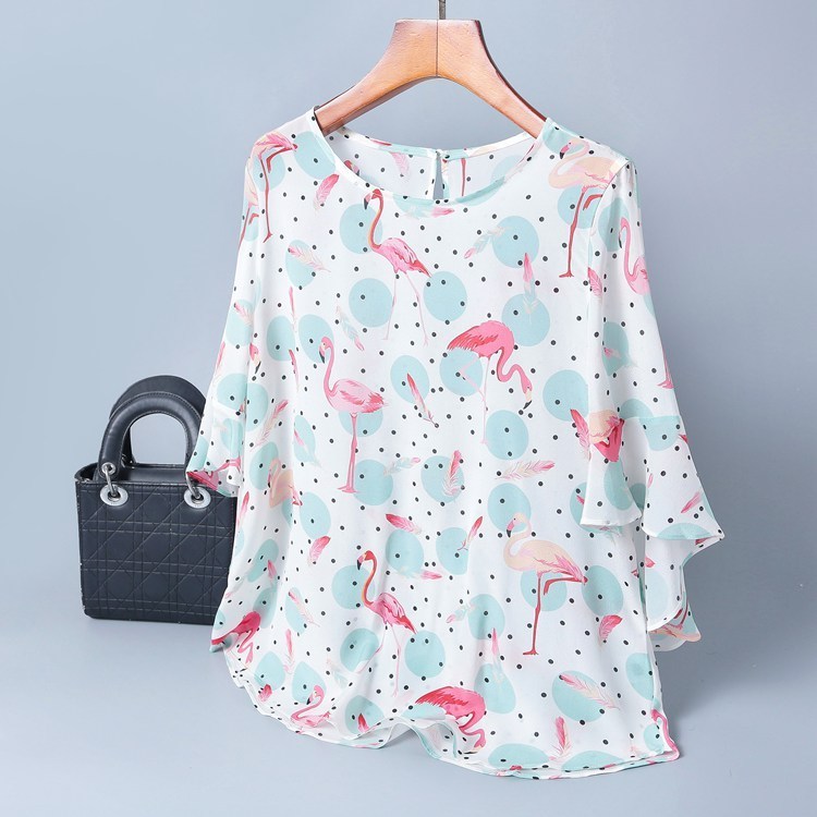 

2020 Shirt New Around the Loose Neck Printed Women's Fashion Boutique Female Temperament Silk Blouse Hm7a, Pink