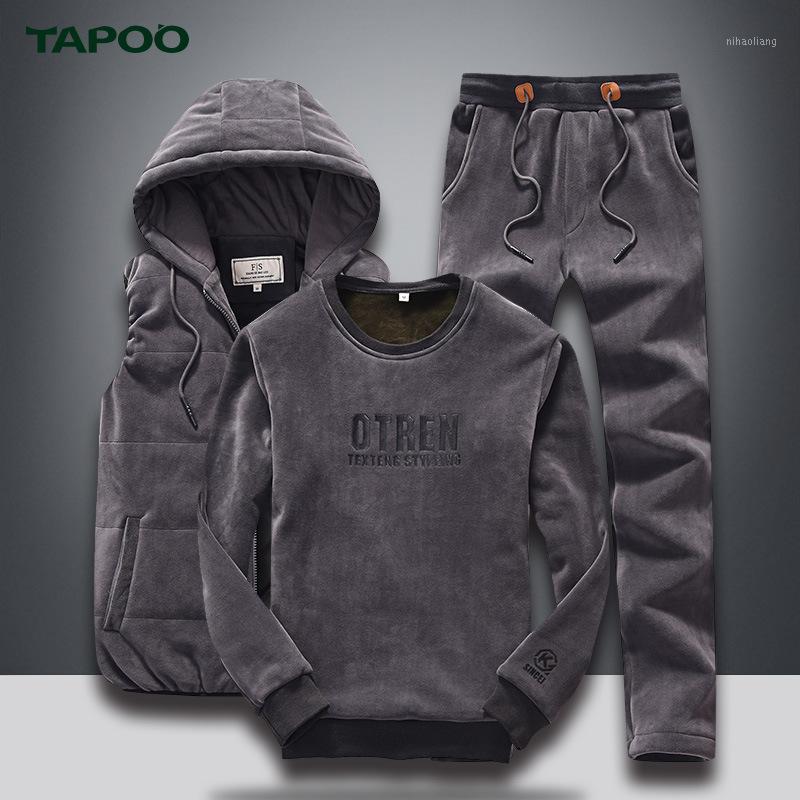 

TAPOO New Winter Men's Sets Men's Suits Casual Vest Jackets Mens leisure three suit winter warm Hoodies Pants Suit With 4XL1, Black