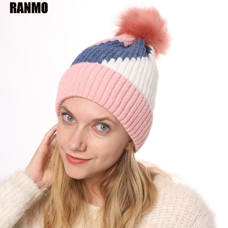 

Beanie/Skull Caps RANMO Stitching Winter Hats Women Cute Kids Warm Beanie Cap Girls Skullies Autumn Fashion Female Thicken Knitted Wool Hat, Black