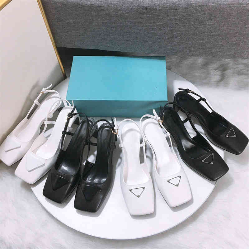 

Sandals P-da Womens Luxury Brand Fashion Square Toe Sandal Classic Leather High Heels Slippers Formal Shoes Size Heatshoes 34-42 LLH1, Clear