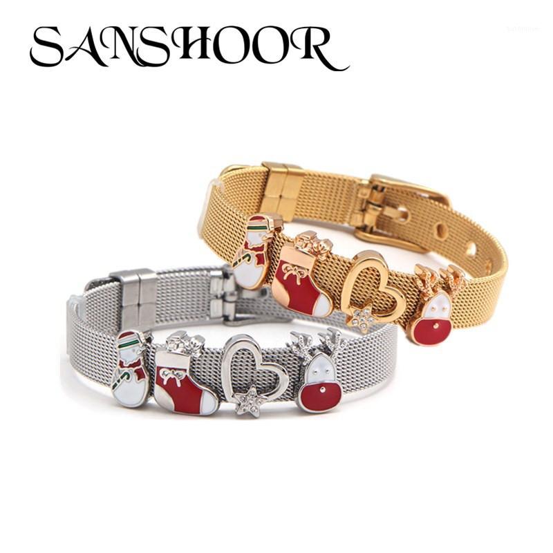

SANSHOOR Christmas Bracelets Gifts Set With Special Heart Snowman Deer Socks Charms As Best DIY Women Girls Xmas Jewelry1