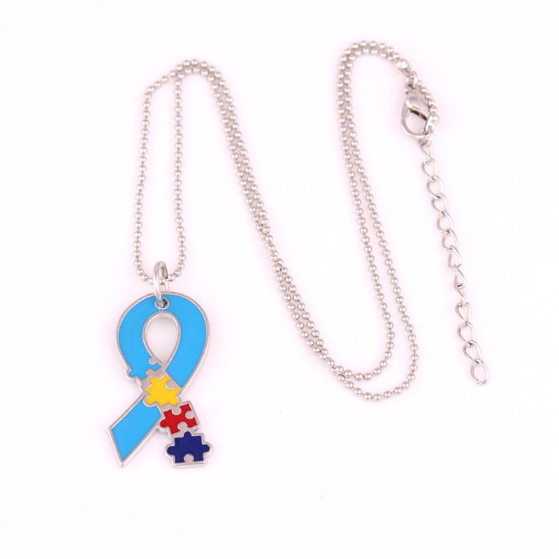 

Female Male Jewelry Ribbon Design Pendant Necklace Autism Style High Grade Beautiful Enamel Zinc Alloy Provide Dropshipping