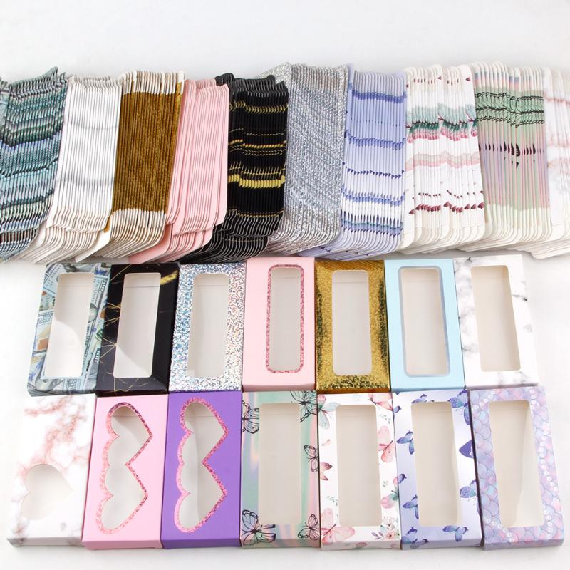 

Wholesale 50/100Pcs Lash Boxes Packaging Empty Carton Paper Storage Box 25mm Long Eyelash Package Lashes Cases Bulk With Tray