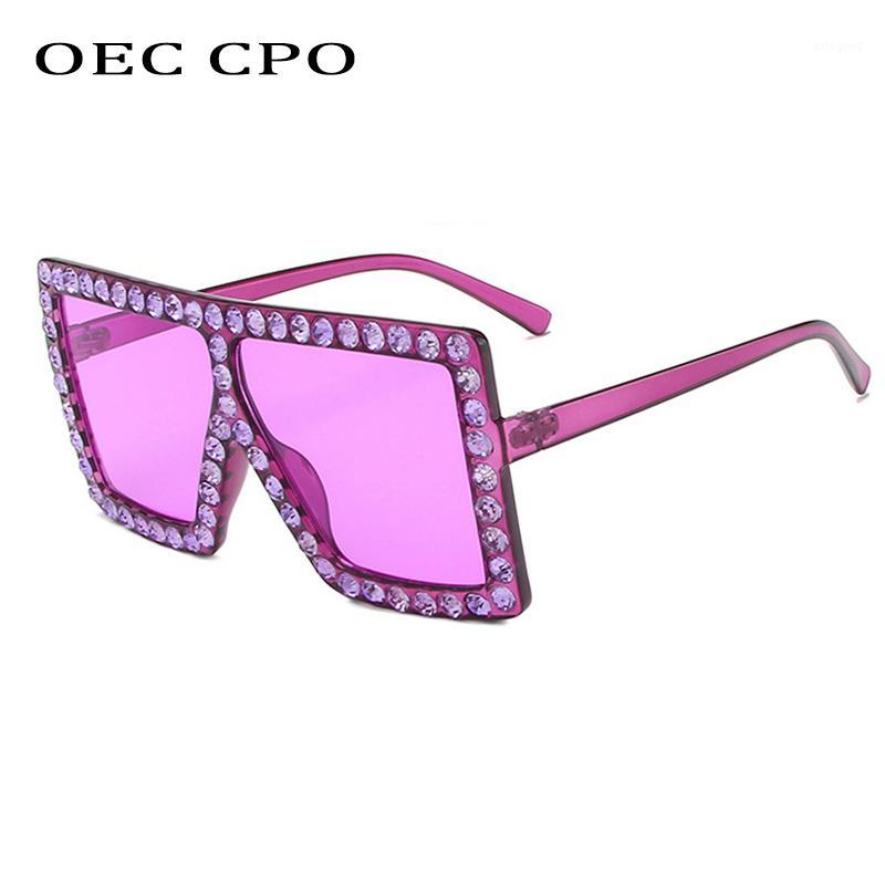 

Sunglasses OEC CPO Fashion Rhinestones Square Women Sun Glasses Female Diamond Eyewear Big Frame Eyeglasses UV400 Red Purple Pink O6411