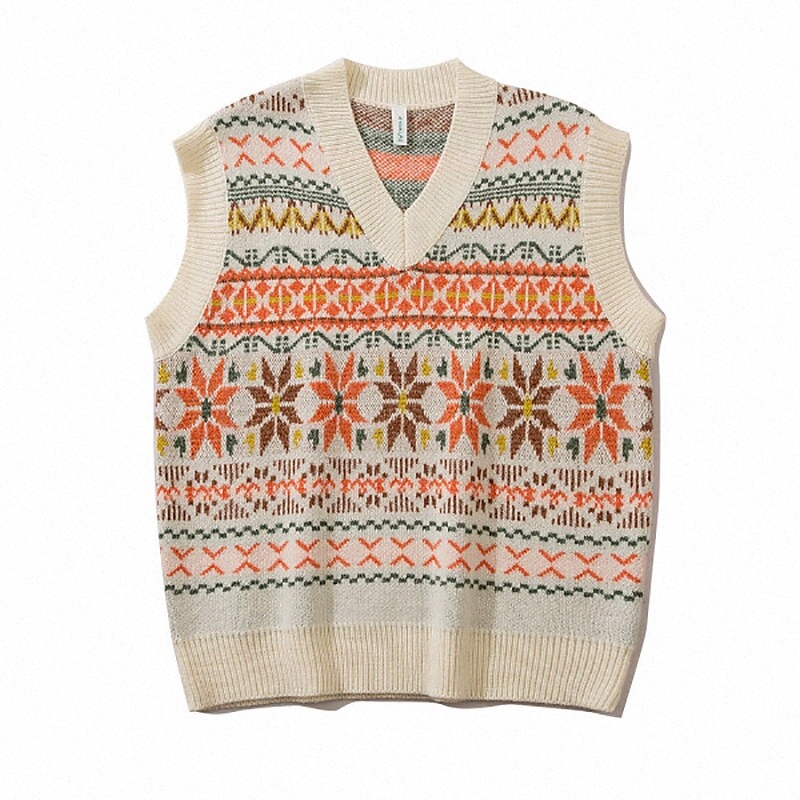 Men's Vest Knitted Geometric Stylish Vintage Style Sleeveless Sweater Cardigans V Neck Fall Winter Gray Black Beige N8Ku#
