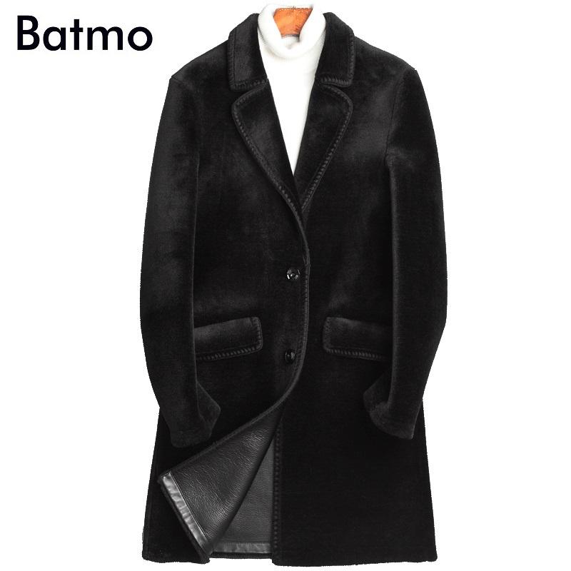 

Batmo 2020 new arrival winter high quality wool shearling men's jacket,long trench coat men size -4XL 7265, Black