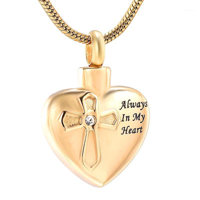 

Chains IJD12442 Stainless Steel Always In My Heart Crystal Cross Cremation Pendant Jewelry For Ashes Memorial Necklace Souvenir Jewelry1