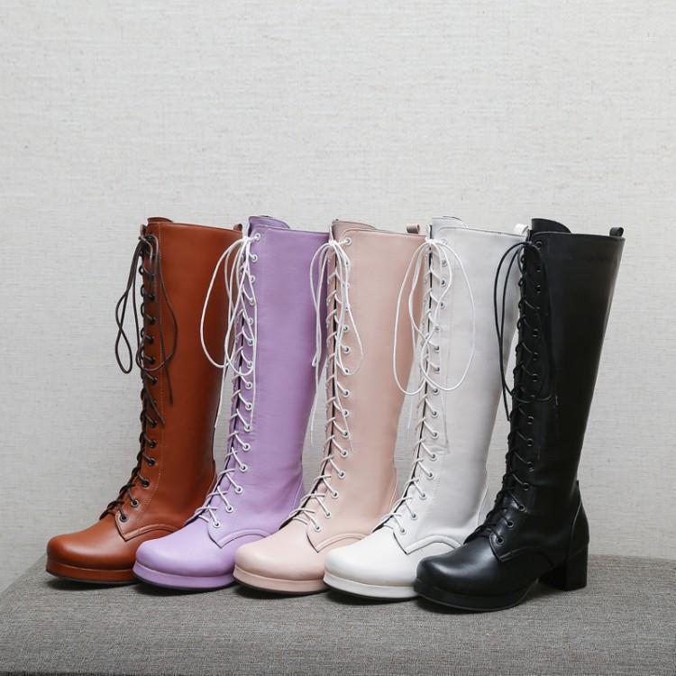 

Lace Up Pink White Black Boots Women Shoes Sweet Lovely Lorita Knight Boots1